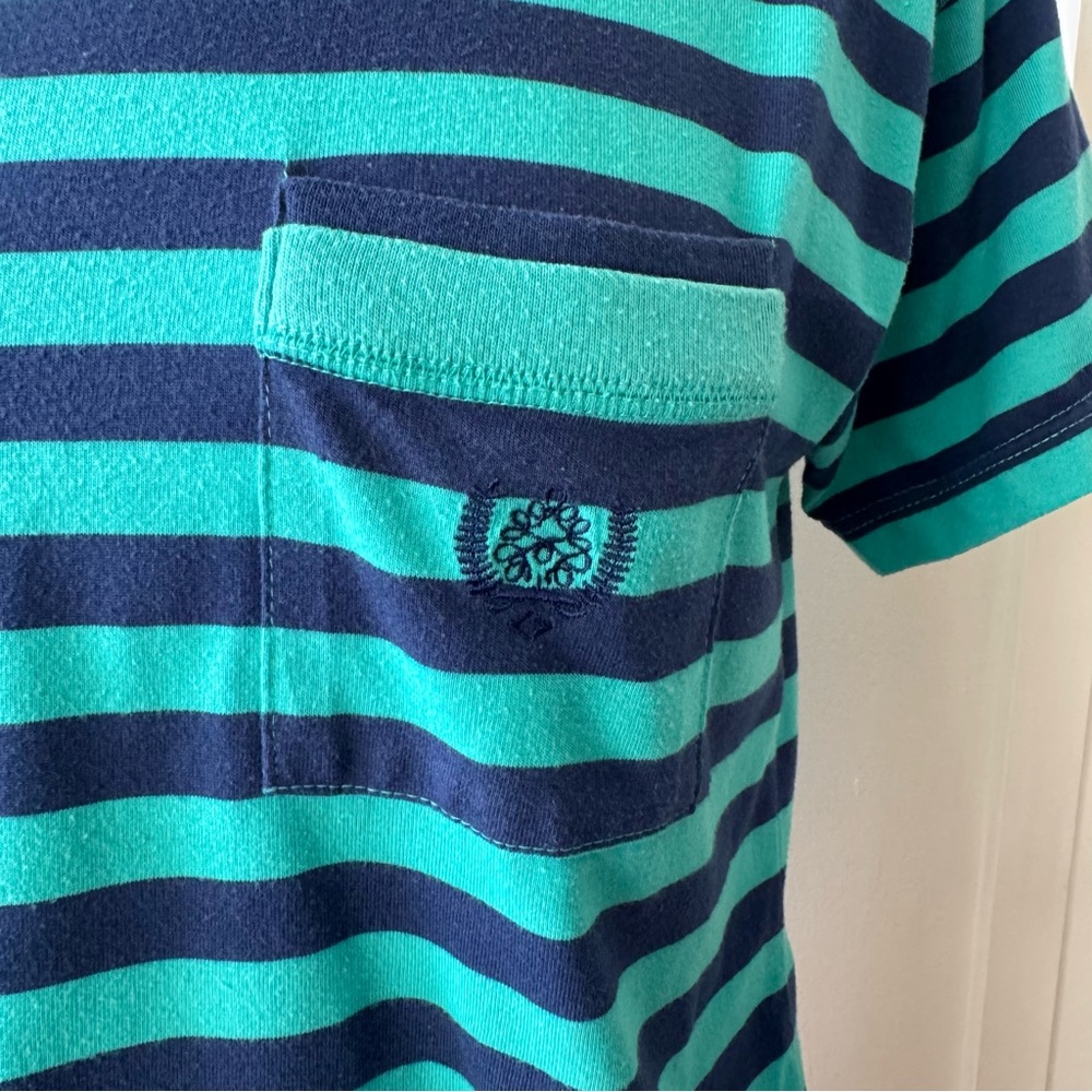 Vintage 80s DEB Striped Pocket Tee Green & Navy – Size L - Picture 2 of 9